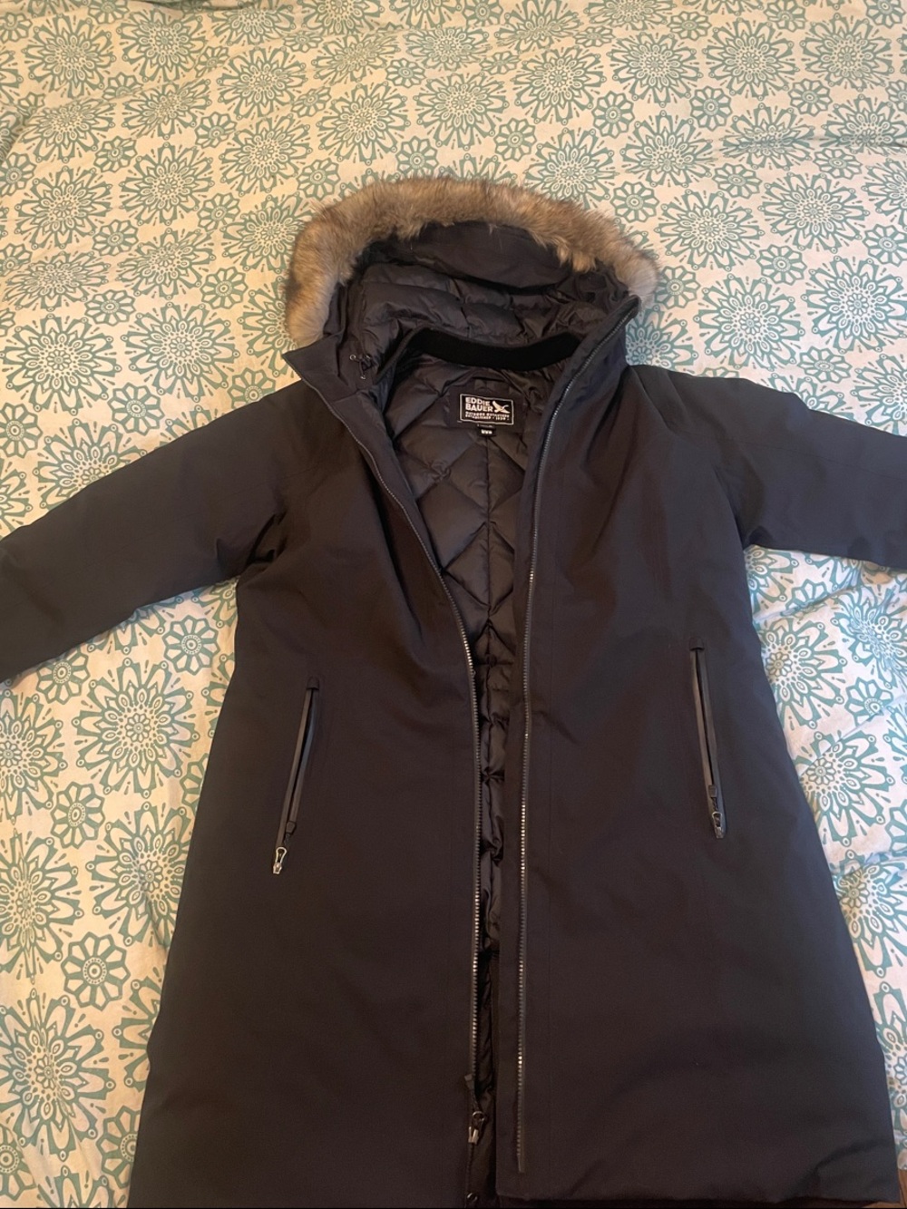Eddie Bauer Black Parka with Faux Fur Trim Hood